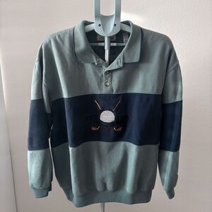 Vtg John‎ Ashford Sweatshirt Mens XL Collared Golf Embroidered Long Sleeve Polo